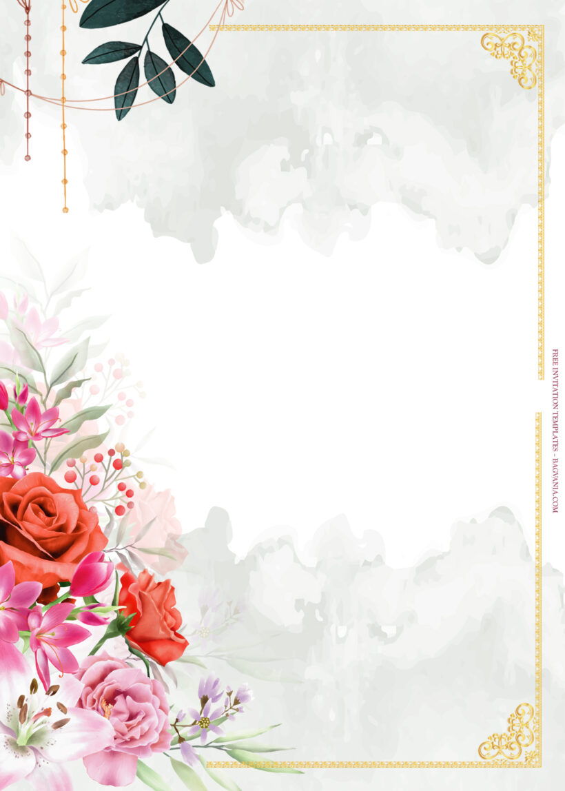 10+ Spring Over Gold And Red Floral Wedding Invitation Seven