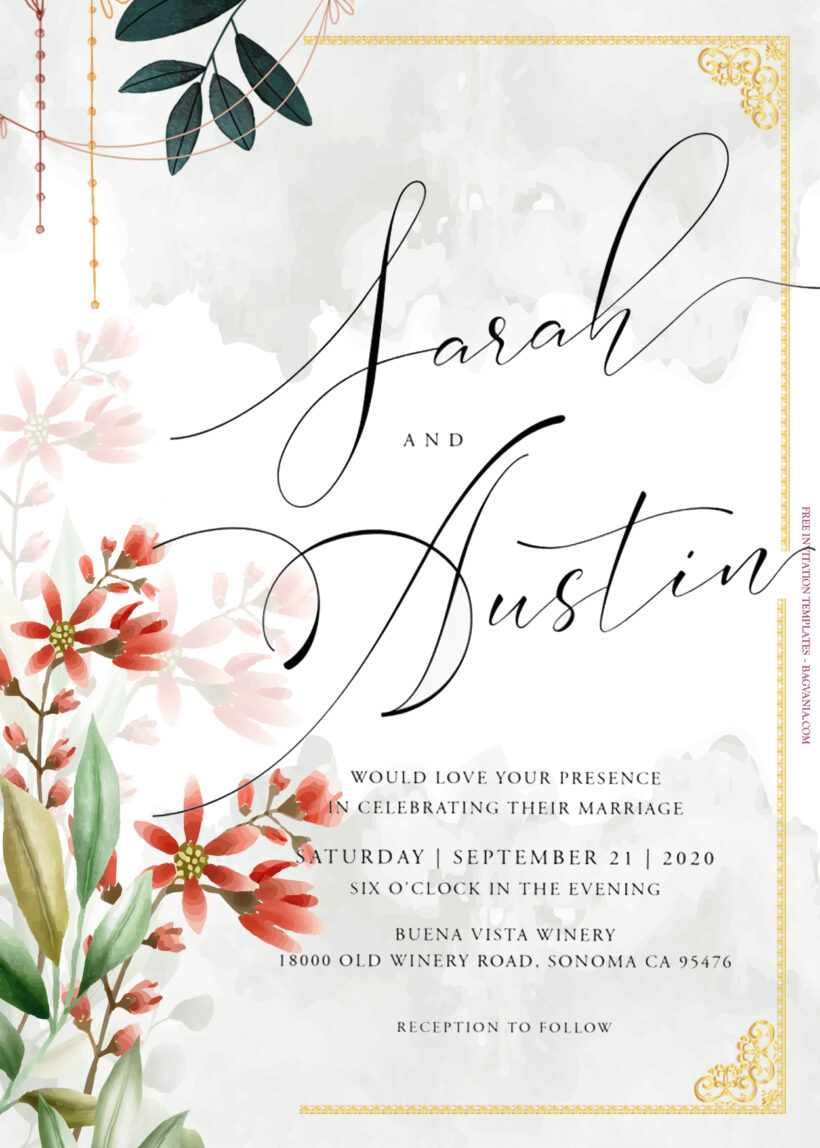 10+ Spring Over Gold And Red Floral Wedding Invitation Title