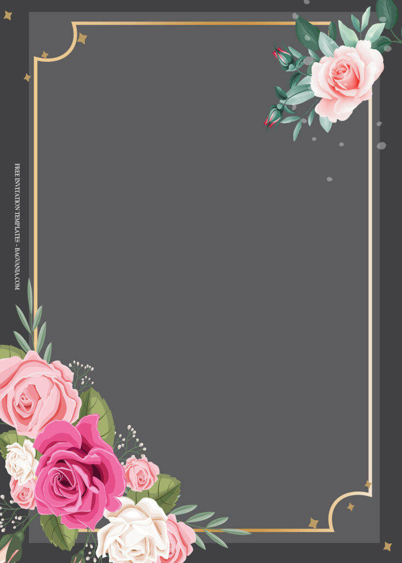 11+ Elegance Roses Floral With Gold Frame Wedding Invitation Seven