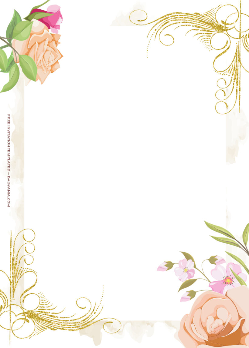 11+ Gold And Roses Floating Floral Wedding Invitation Templates Eight