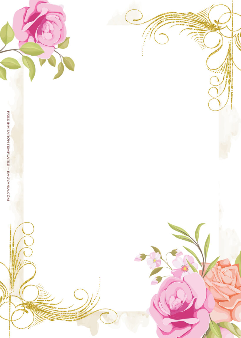 11+ Gold And Roses Floating Floral Wedding Invitation Templates Three