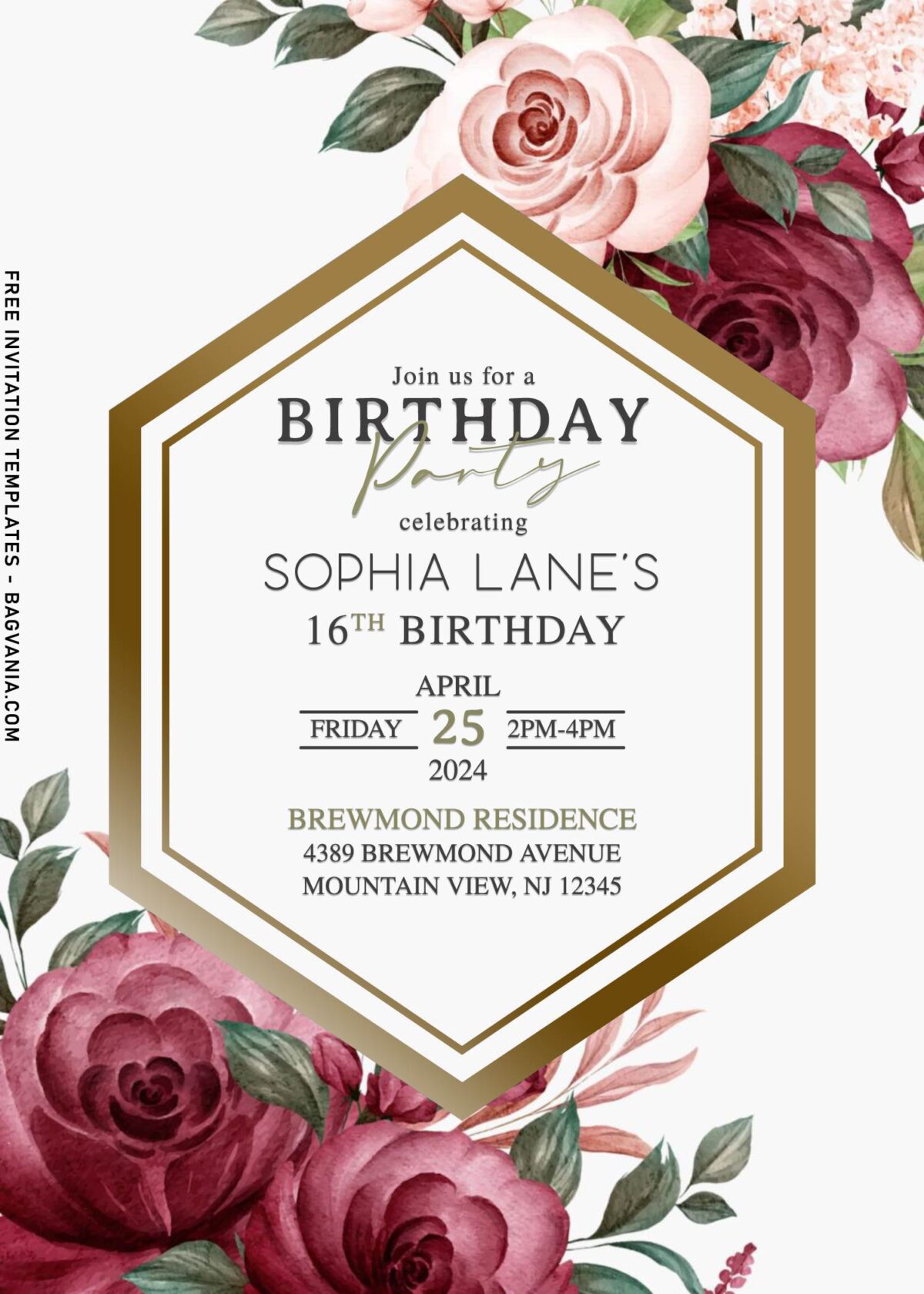 7+ Gorgeous Burgundy Vine And Rose Birthday Invitation Templates