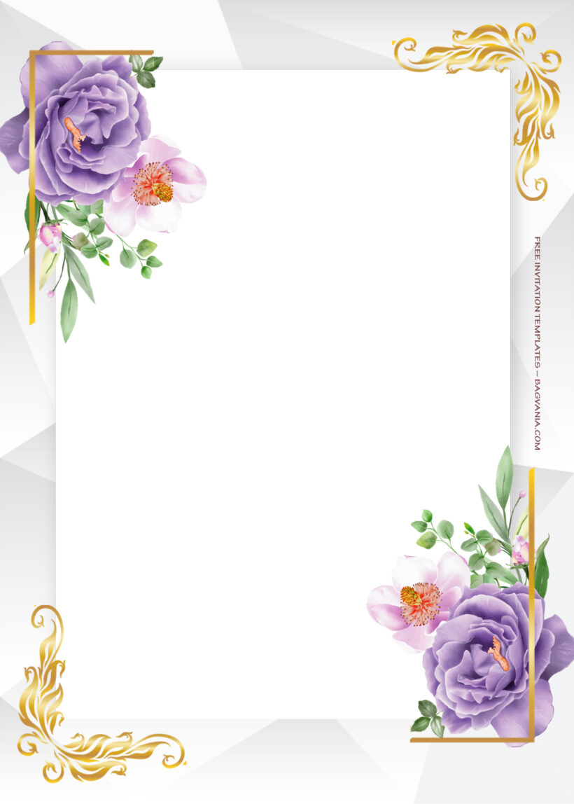 7+ Passionate Purple Gold Frame Floral Wedding Invitation Templates One
