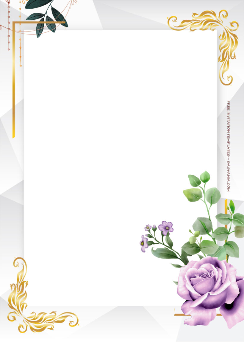 7+ Passionate Purple Gold Frame Floral Wedding Invitation Templates Three