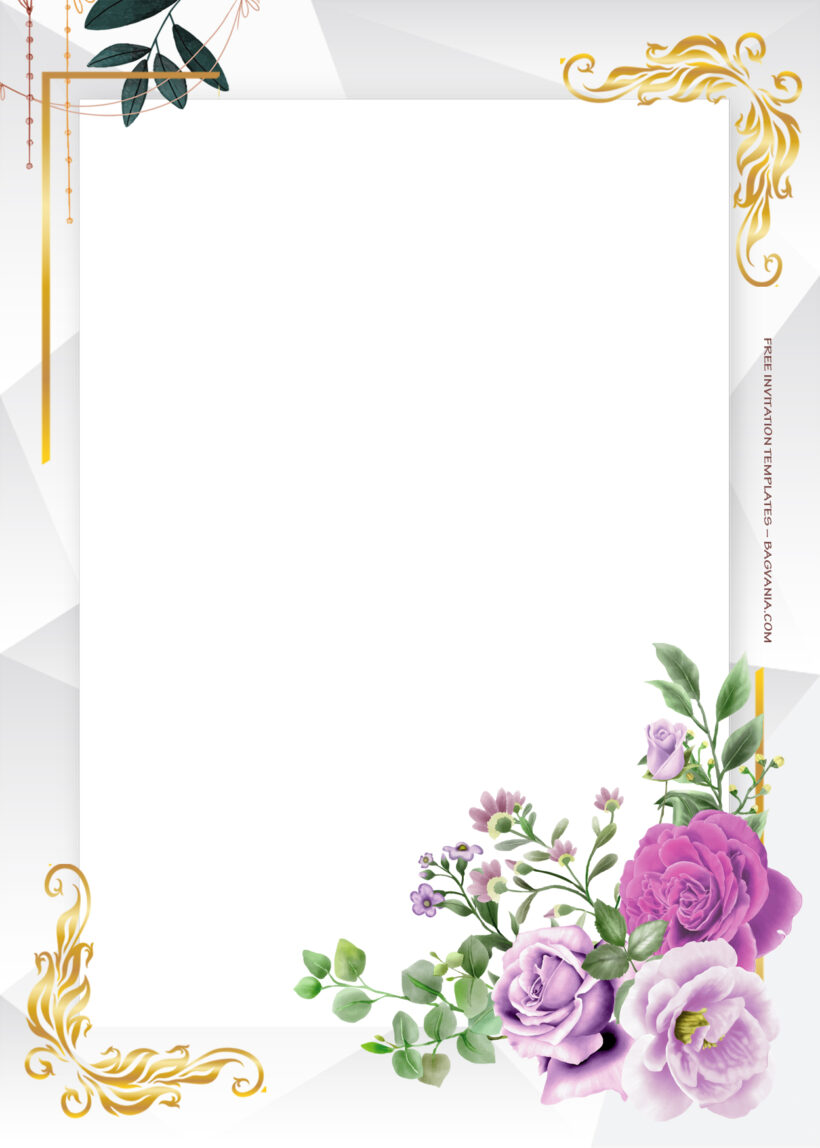 7+ Passionate Purple Gold Frame Floral Wedding Invitation Templates Two