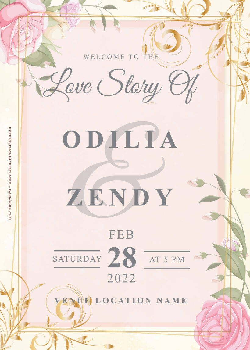 7+ Pink Season With Gold Floral Wedding Invitation Title
