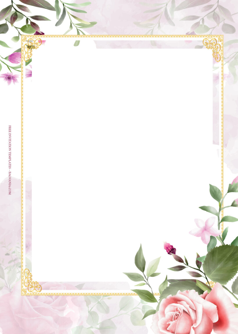 7+ Roses Garden With Gold Frame Floral Wedding Invitation Five
