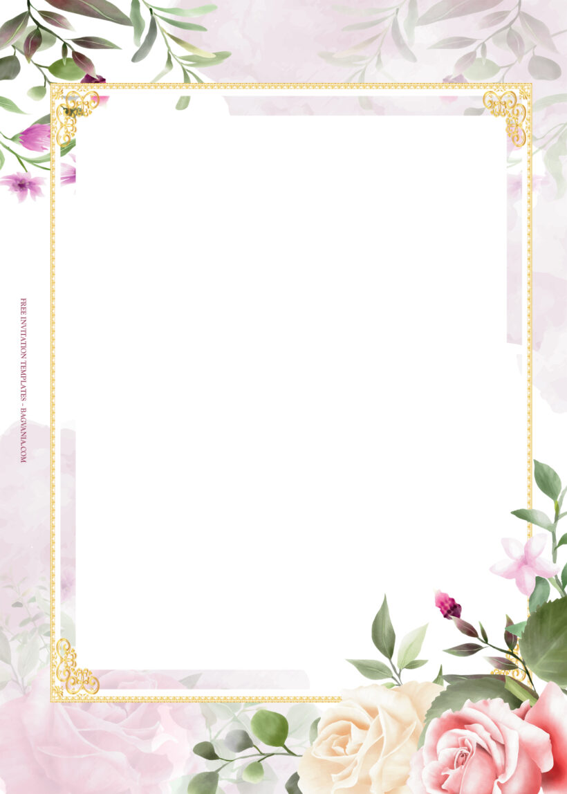 7+ Roses Garden With Gold Frame Floral Wedding Invitation Four