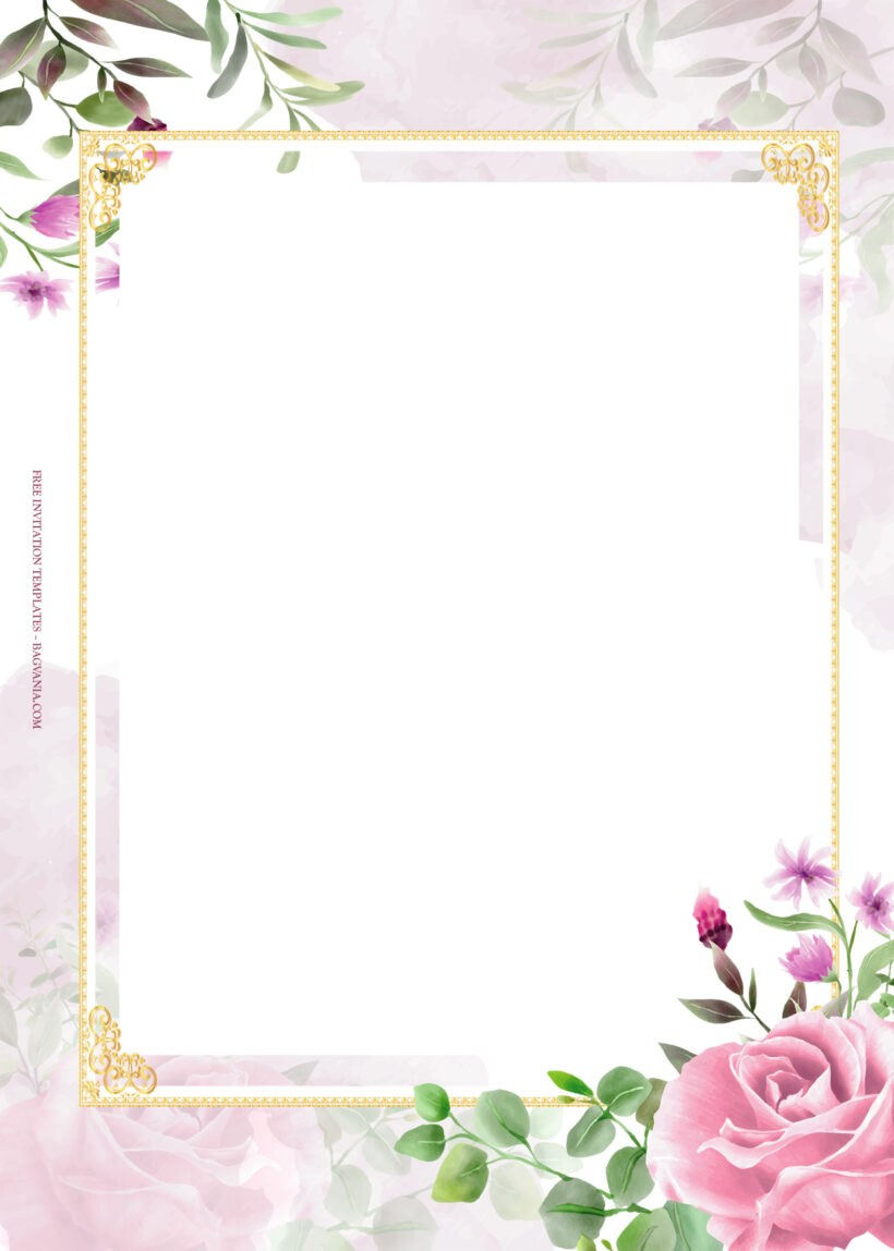 7+ Roses Garden With Gold Frame Floral Wedding Invitation one