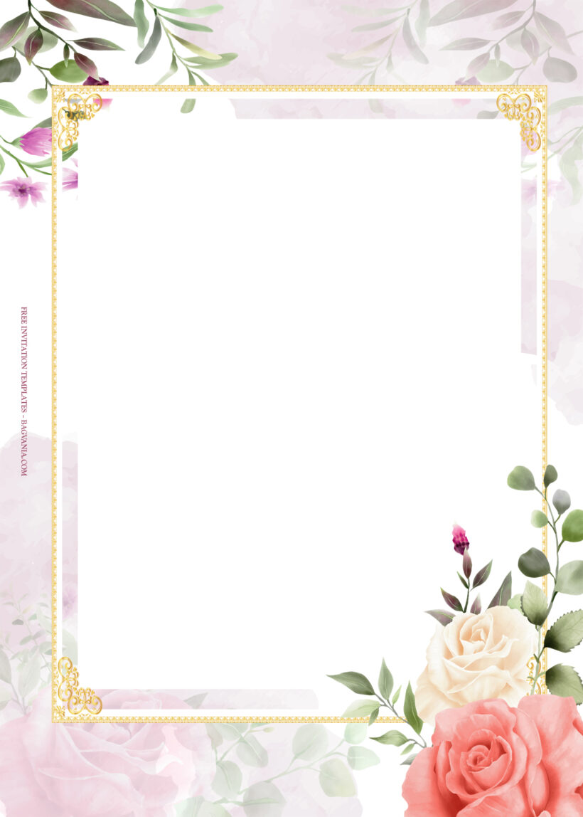 7+ Roses Garden With Gold Frame Floral Wedding Invitation Three