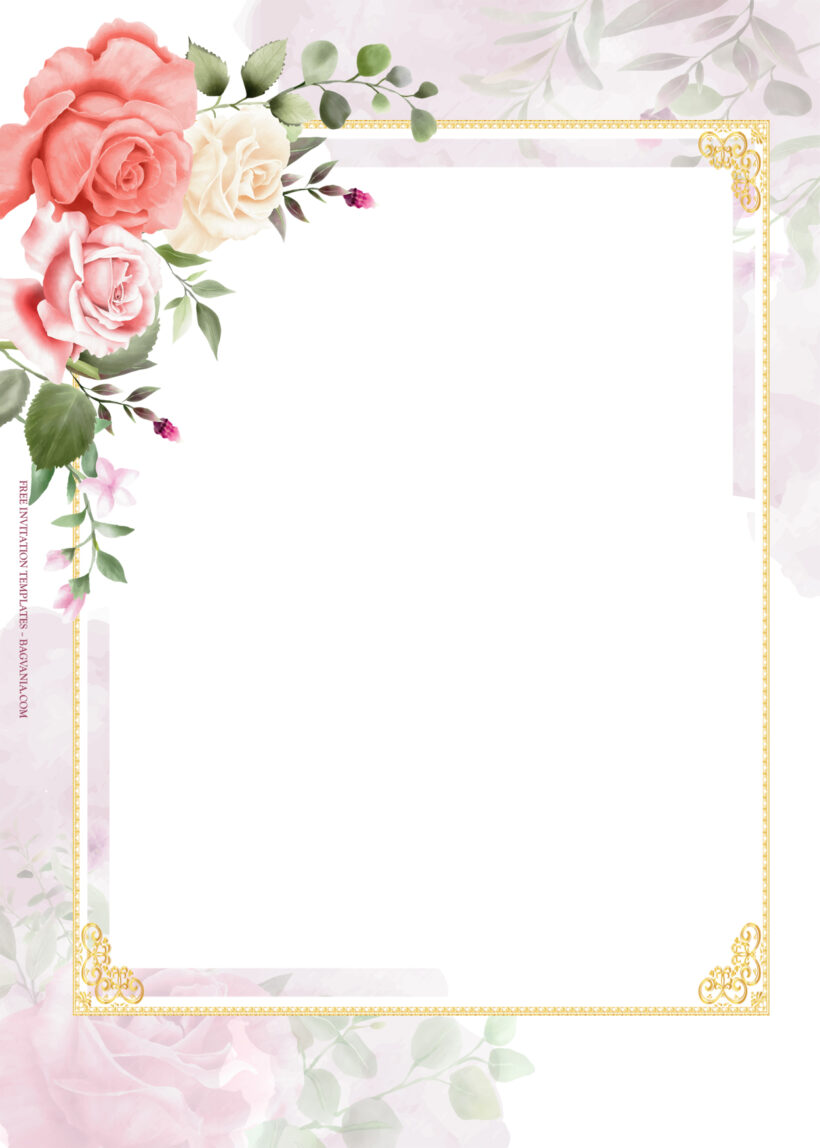 7+ Roses Garden With Gold Frame Floral Wedding Invitation Two