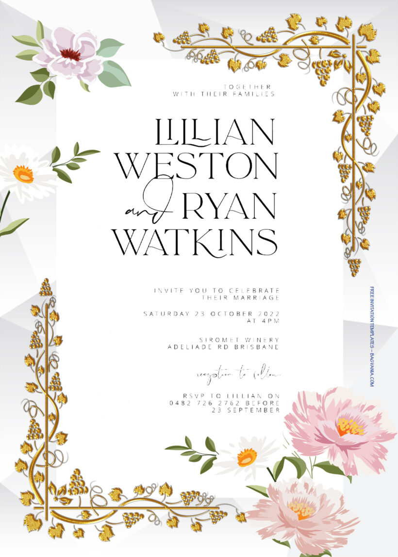 7+ Spring Season With Gold Leaves Floral Wedding Invitation Title