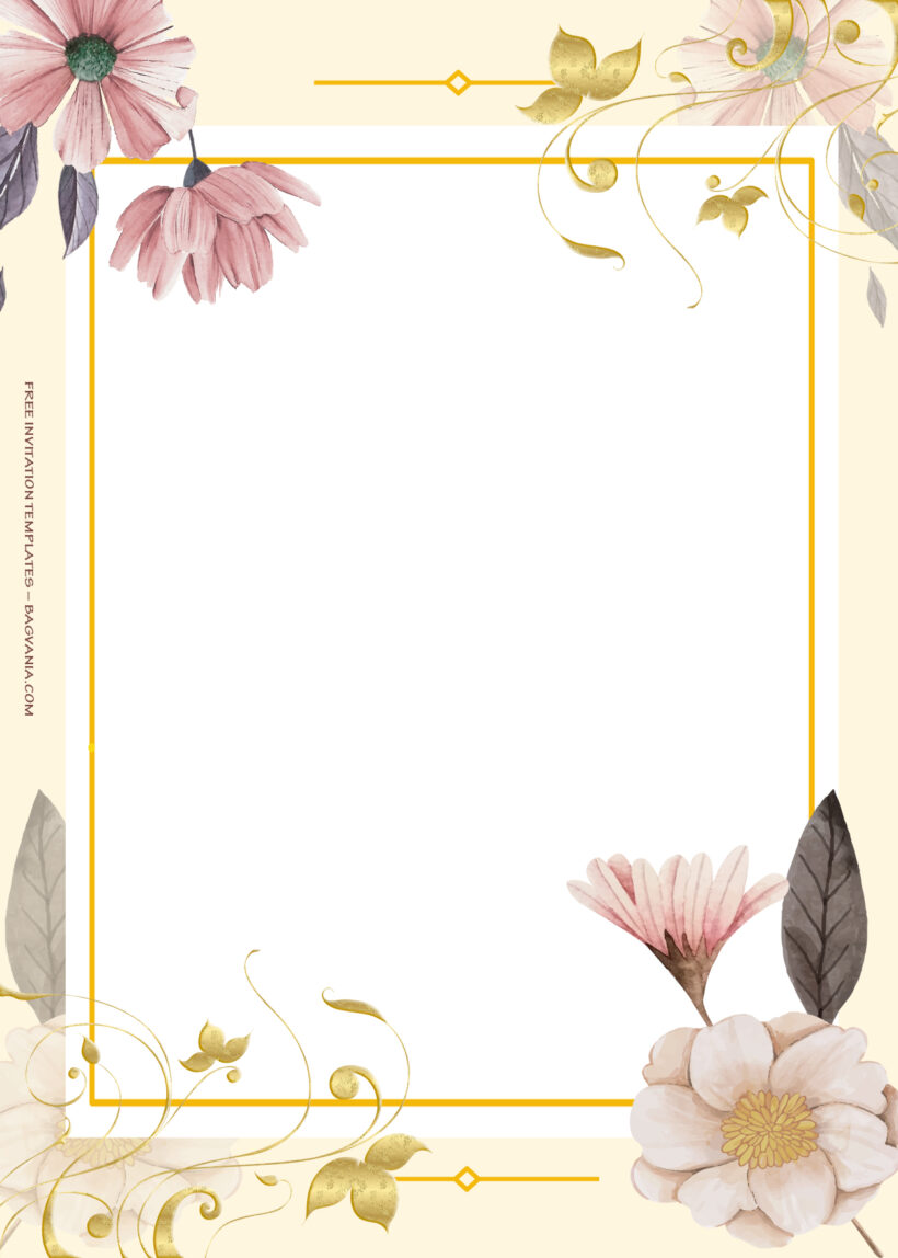 8+ Autumn Blossoming Gold Floral Wedding Invitation One