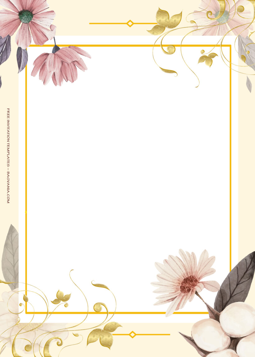 8+ Autumn Blossoming Gold Floral Wedding Invitation Two