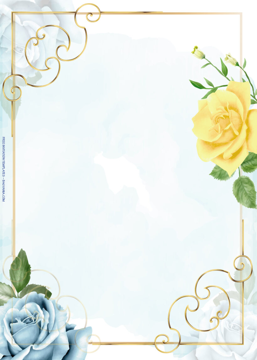 8+ Blue Spring And Gold Frame Floral Wedding Invitation One