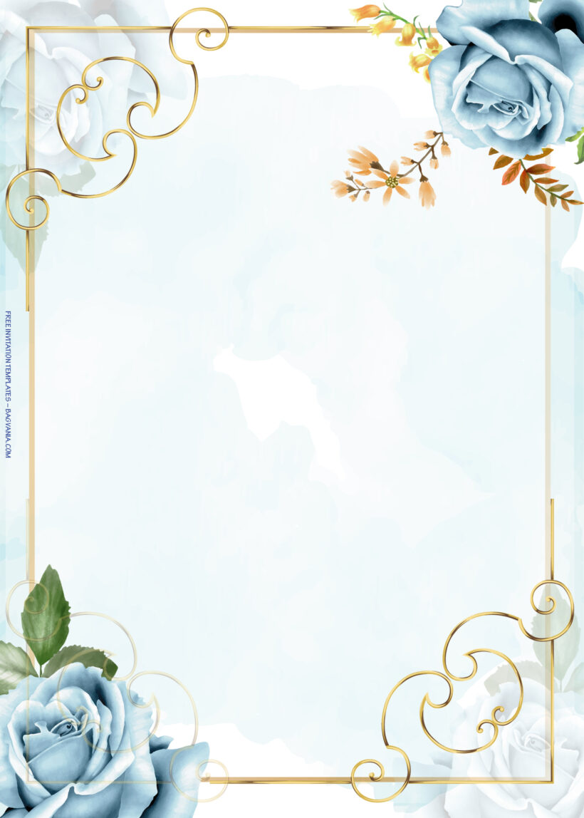 8+ Blue Spring And Gold Frame Floral Wedding Invitation Seven