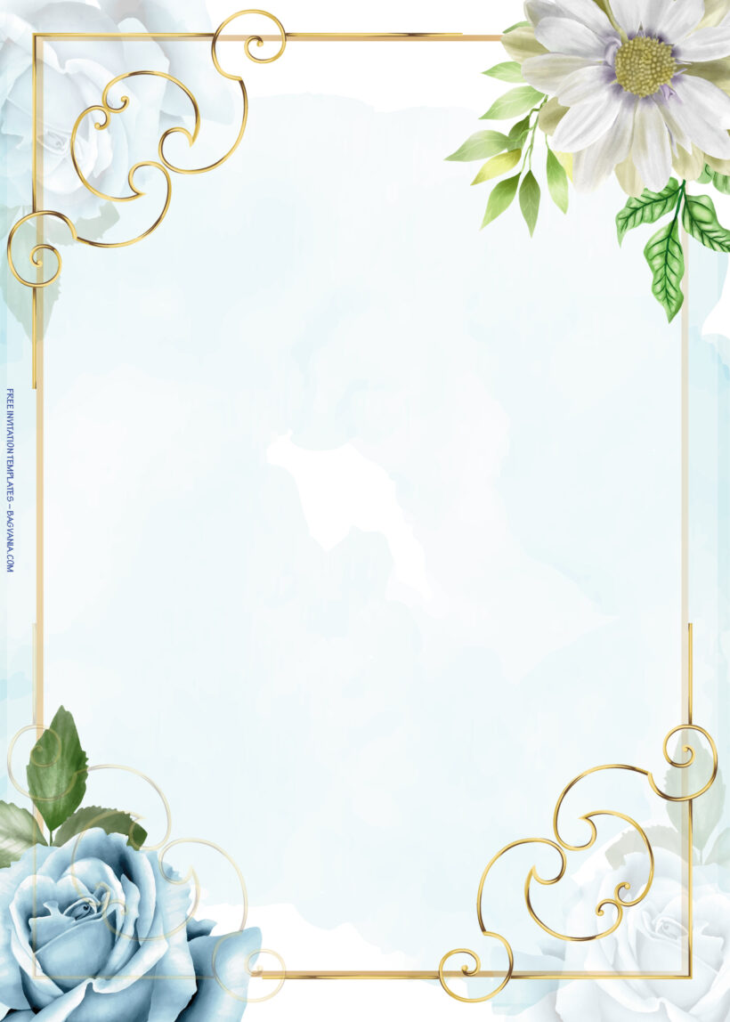 8+ Blue Spring And Gold Frame Floral Wedding Invitation Six