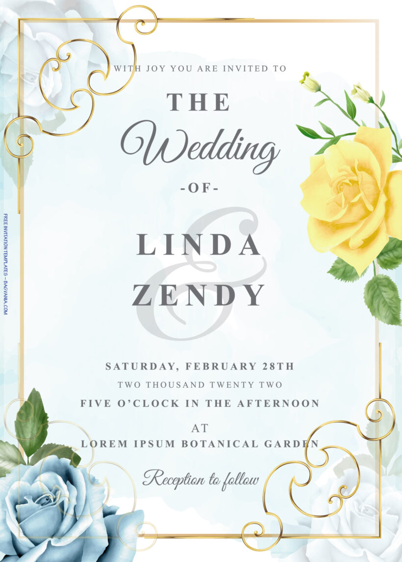 8+ Blue Spring And Gold Frame Floral Wedding Invitation Title