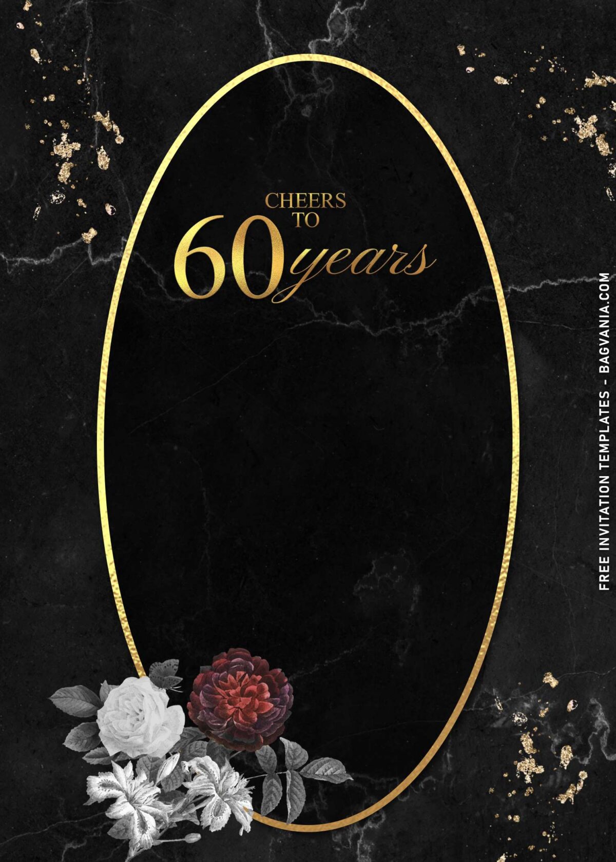 8+ Jewel Toned Marble And Rose 60th Birthday Invitation Templates with simple gold oval text frame