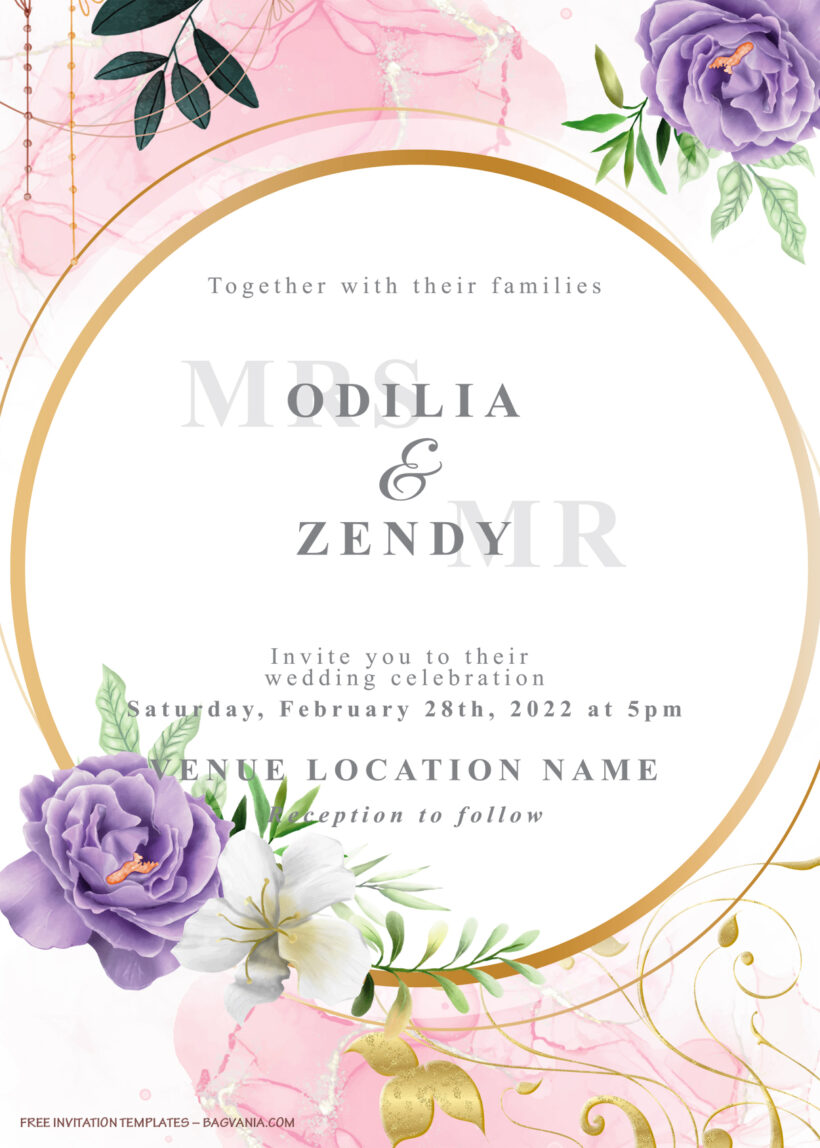 8+ Purple And White Gold Frame Floral Wedding Invitation Title