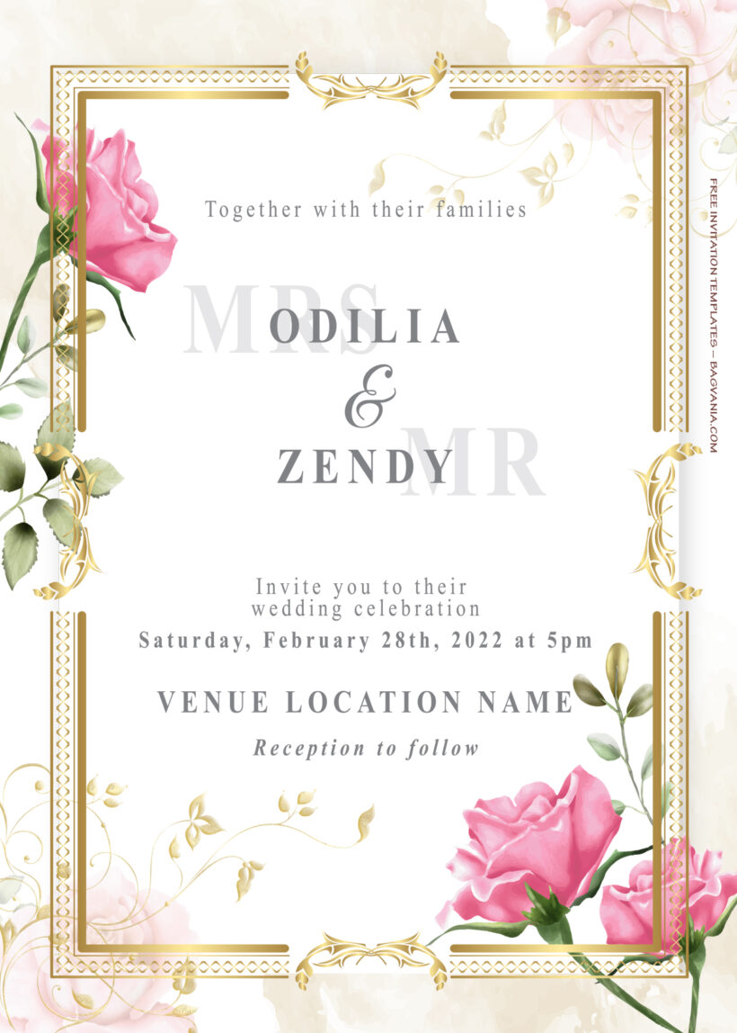 8+ Roses Petal With Gold Floral Wedding Invitation Templates Title