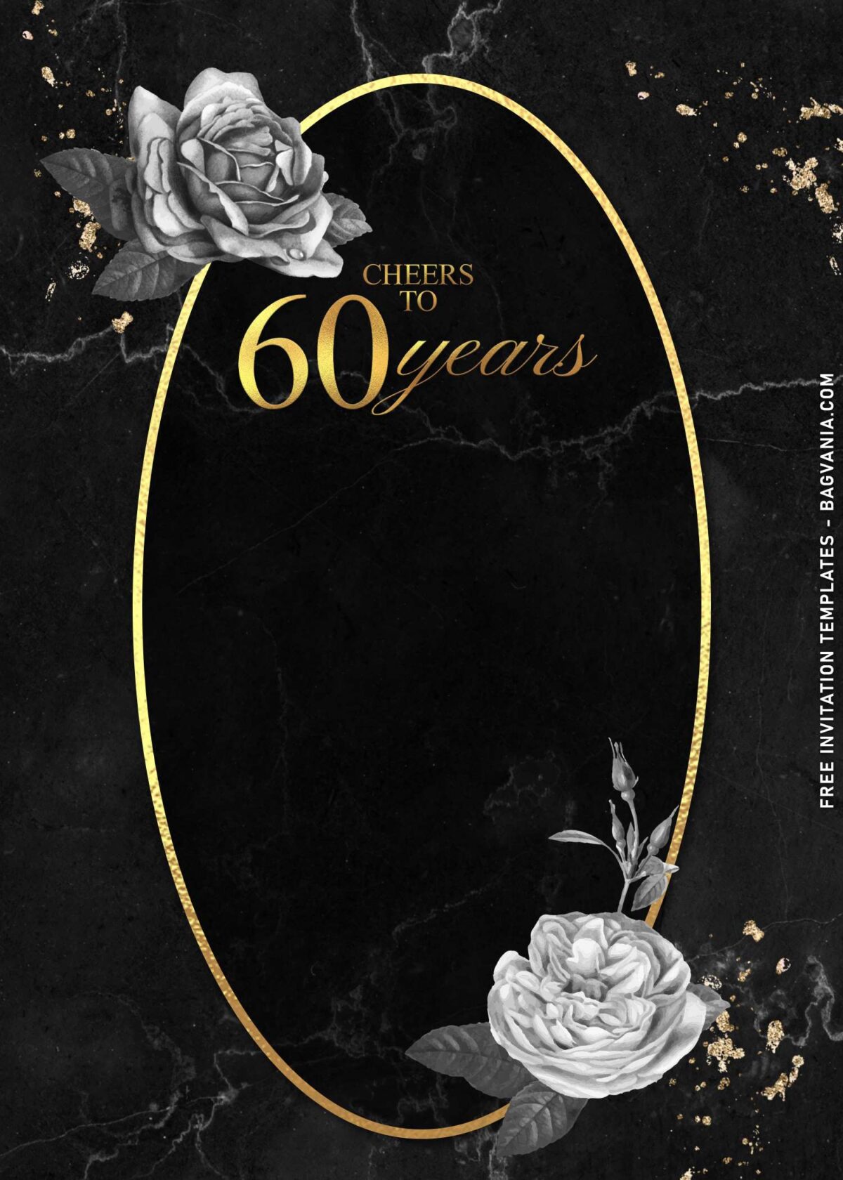 8+ Jewel Toned Marble And Rose 60th Birthday Invitation Templates with elegant black and gold marble background