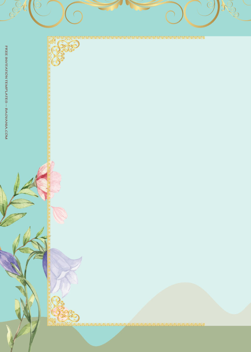 8+ Summer Blue Sky Gold Floral Wedding Invitation Two