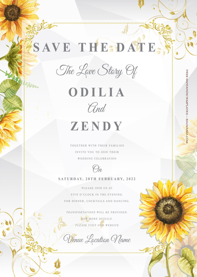 8+ Sunflower Garden Gold And Floral Wedding Invitation Title
