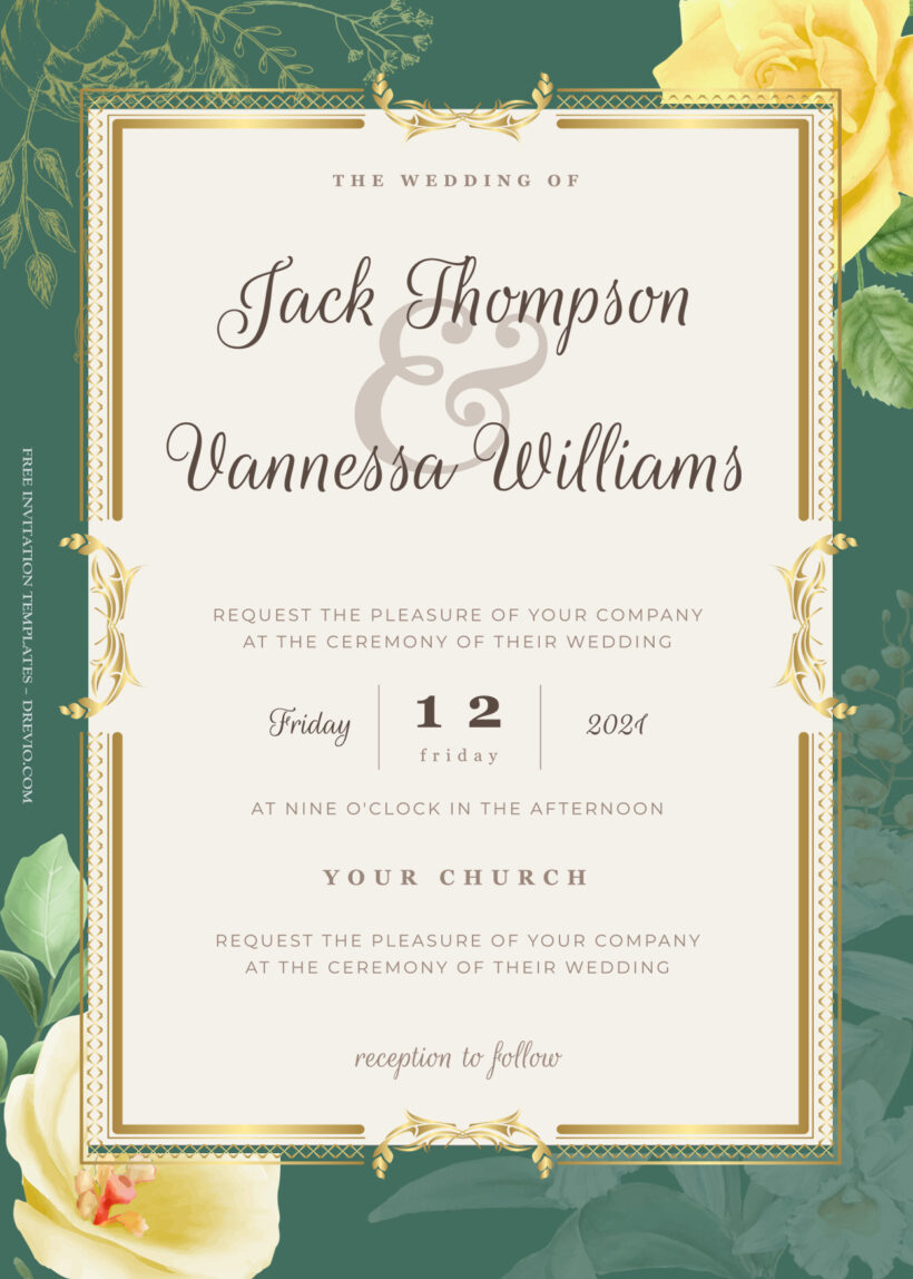9+ Green Day Gold Floral Wedding Invitation Title