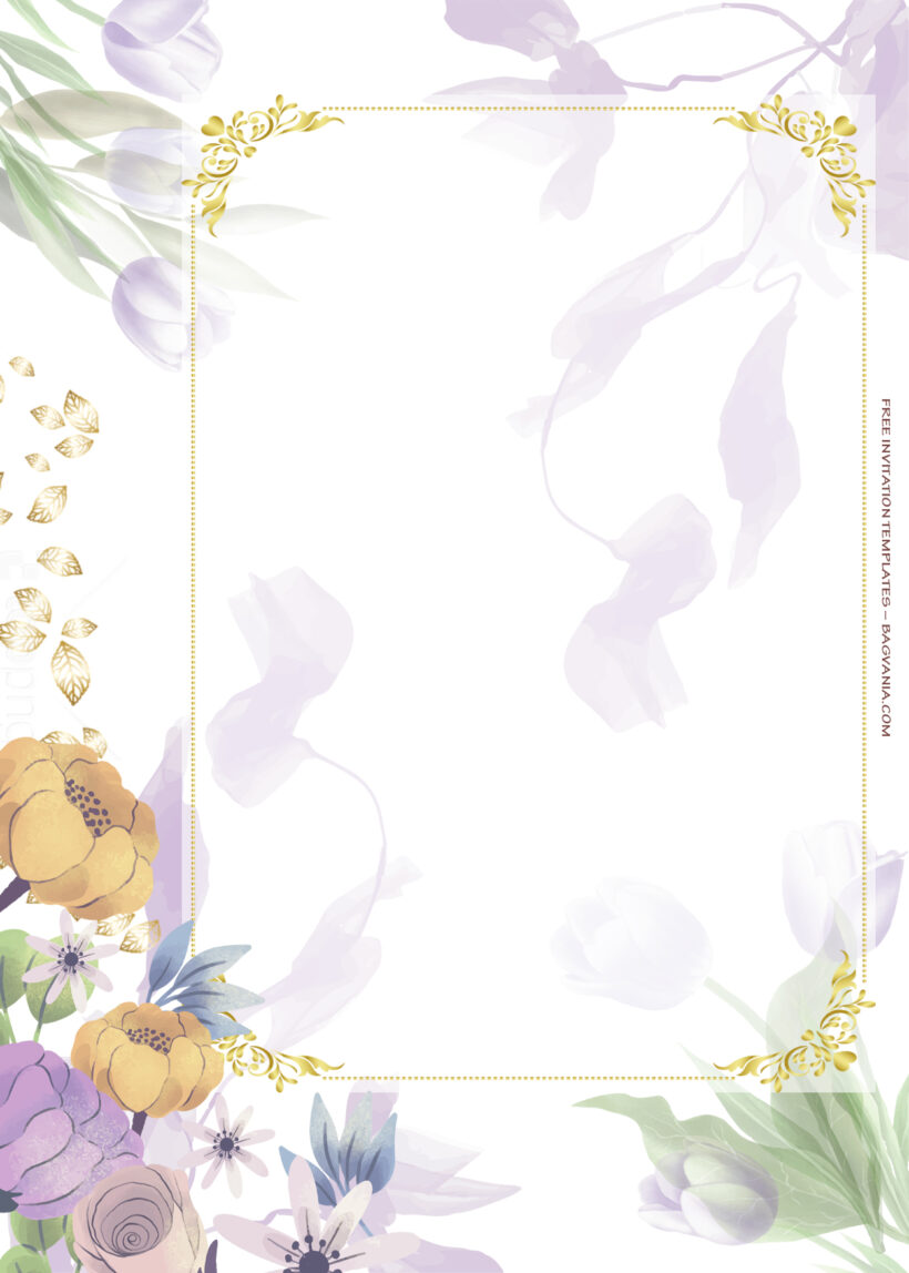 9+ Purple Tulips And Summer Gold Floral Wedding Invitation Templates Eight