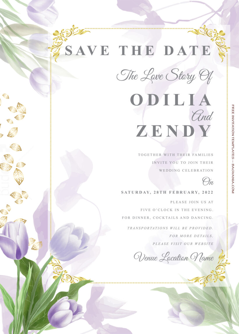 9+ Purple Tulips And Summer Gold Floral Wedding Invitation Templates Title
