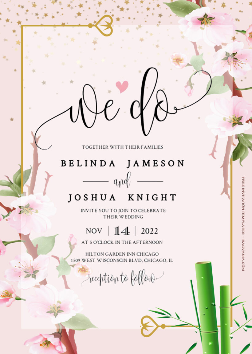9+ Spring Sakura With Gold Floral Wedding Invitation Templates Title