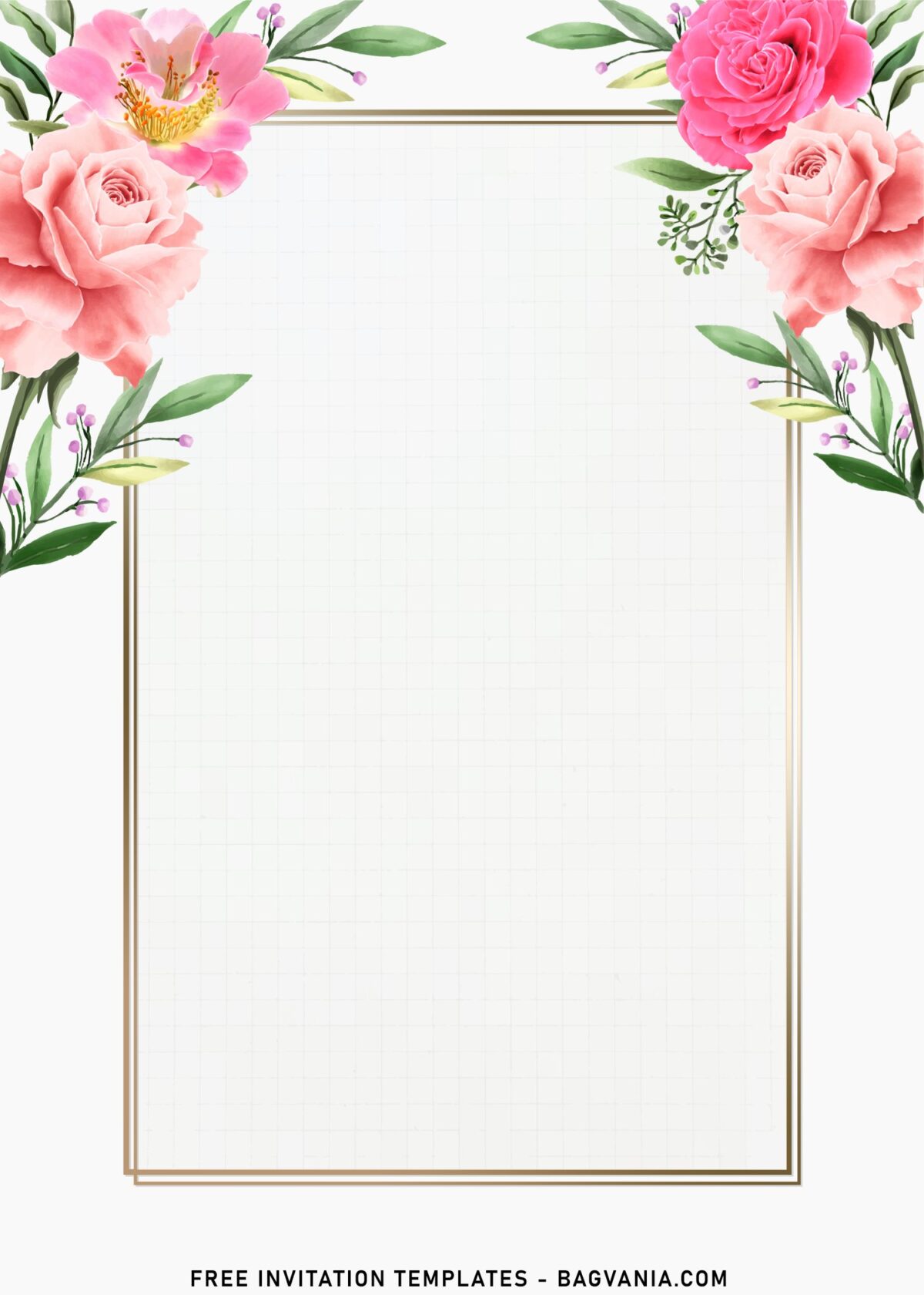 7+ Simple Romantic Blush Watercolor Floral Invitation Templates with rose gold frame