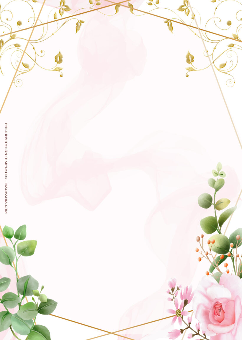 10+ Pink Land Floral Gold Wedding Invitation Templates Three