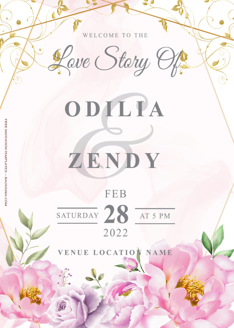 10+ Pink Land Floral Gold Wedding Invitation Templates Title