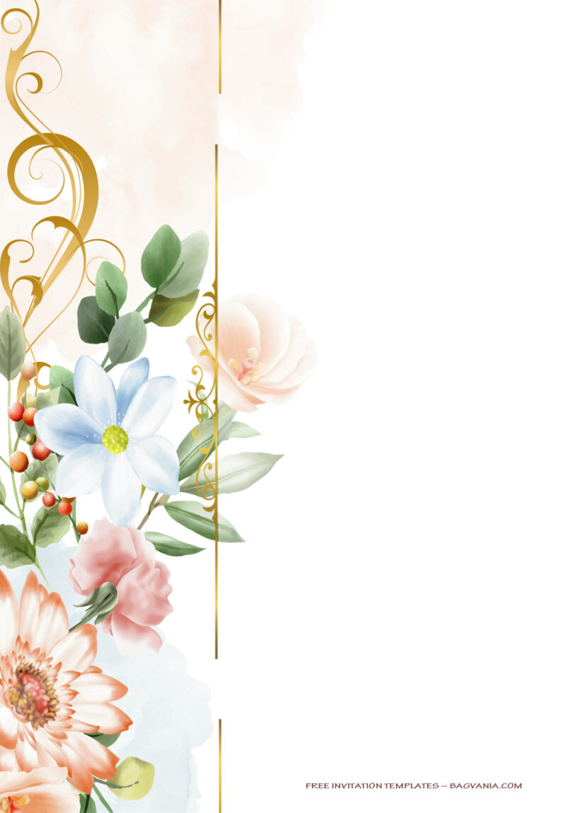 10+ Pretty Summer Gold Floral Wedding Invitation Templates Two