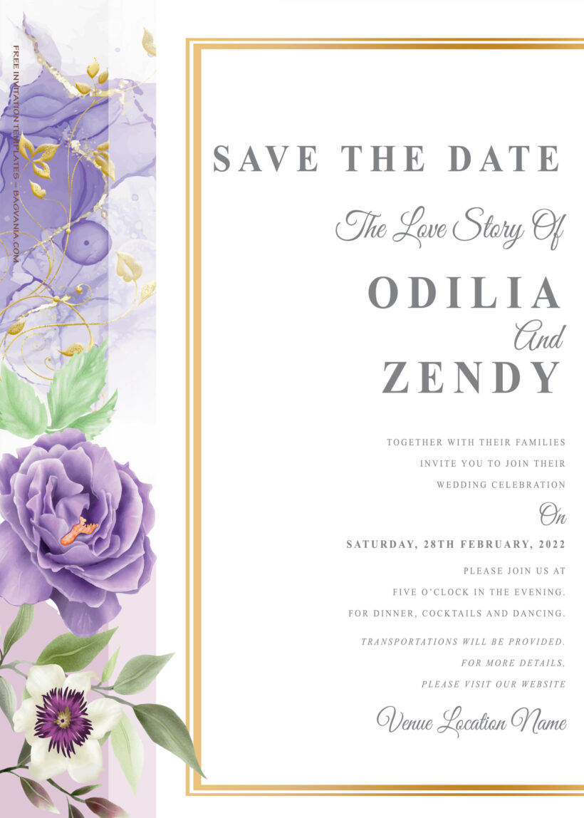 10+ Purple Fiesta Gold Floral Wedding Invitation Templates Title