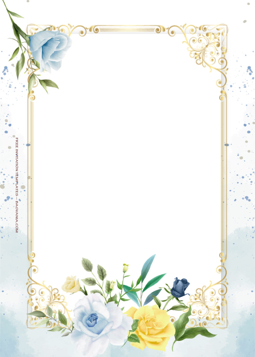 11+ Blue Oceanic Gold Floral Wedding Invitation Templates Five