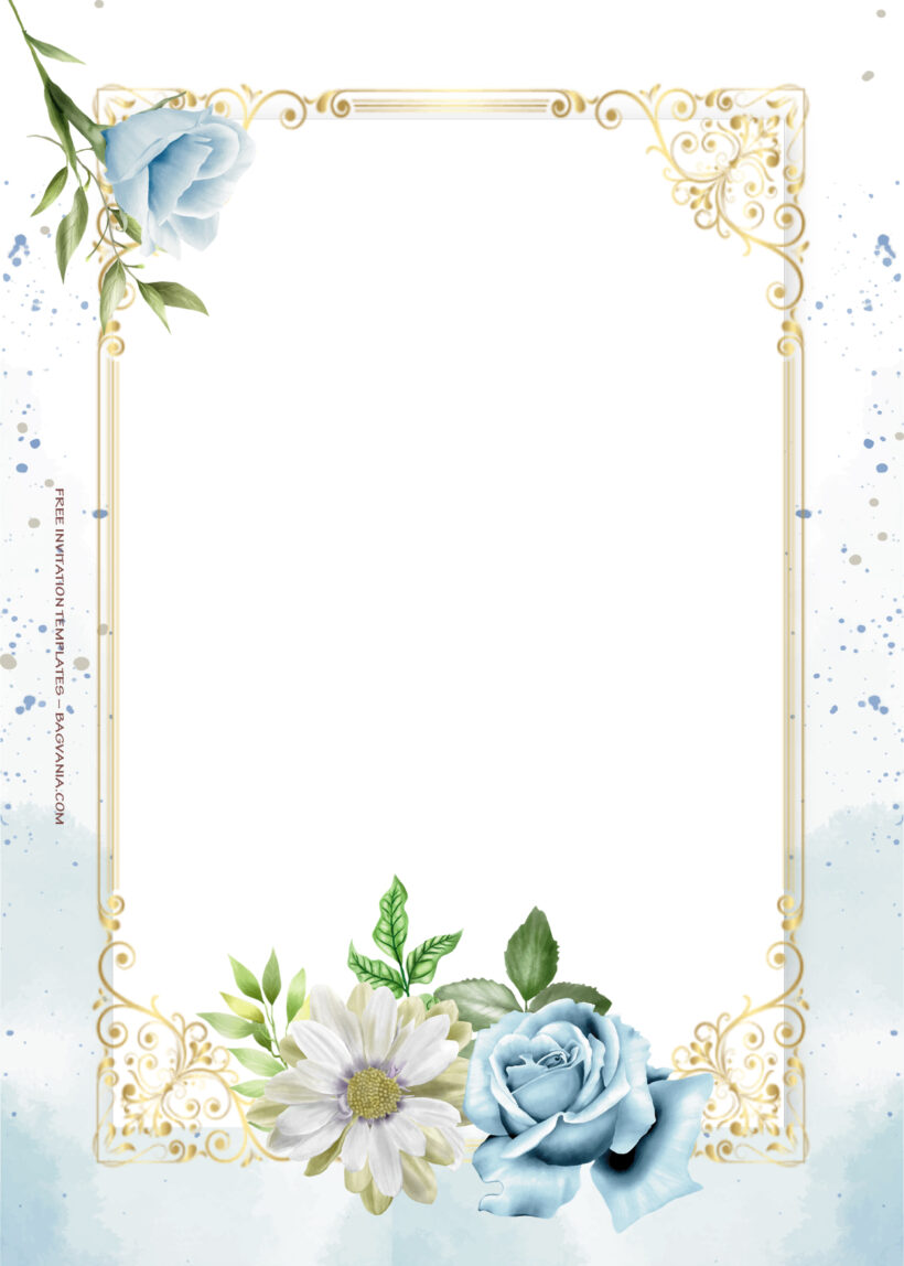 11+ Blue Oceanic Gold Floral Wedding Invitation Templates Seven