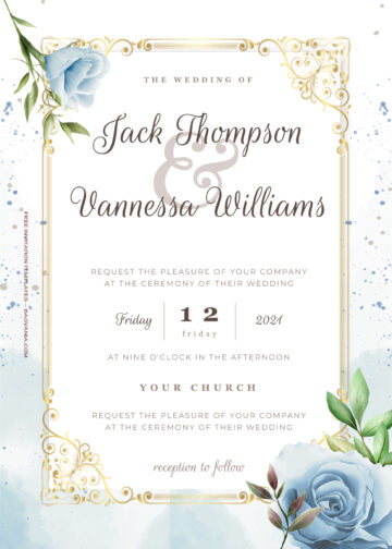 11+ Blue Oceanic Gold Floral Wedding Invitation Templates | FREE ...