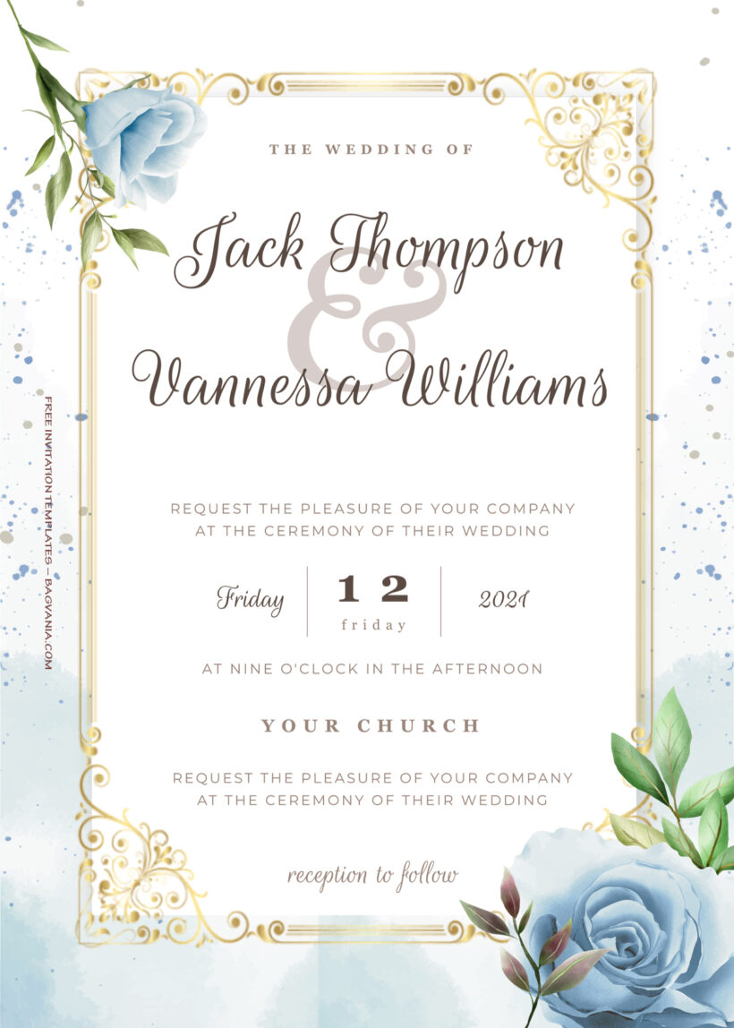 11+ Blue Oceanic Gold Floral Wedding Invitation Templates Title