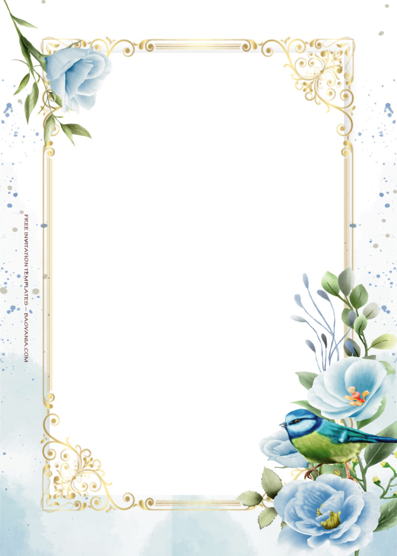 11+ Blue Oceanic Gold Floral Wedding Invitation Templates Two