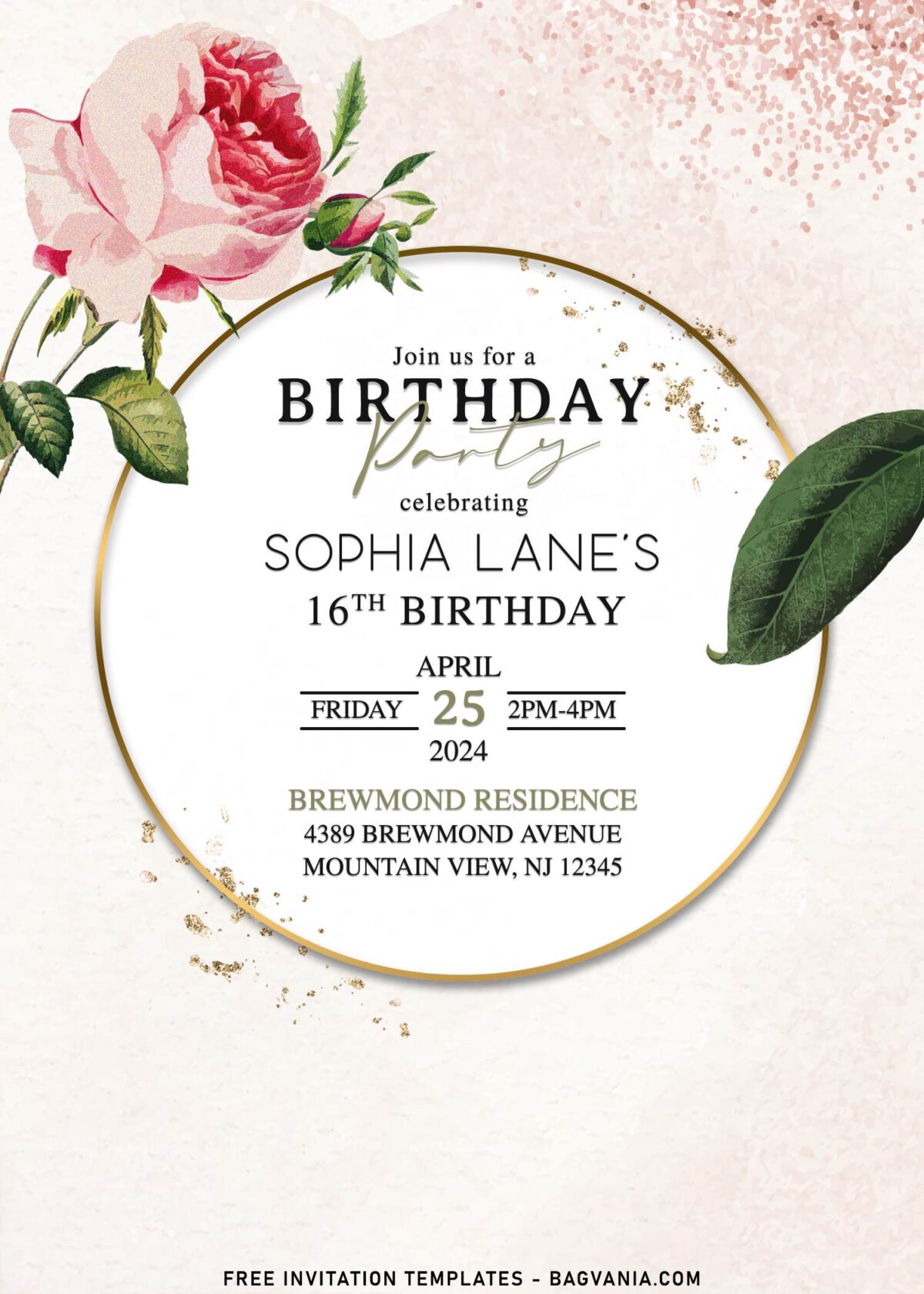 11+ Soft Romantic Glitter Rose Floral Birthday Invitation Templates