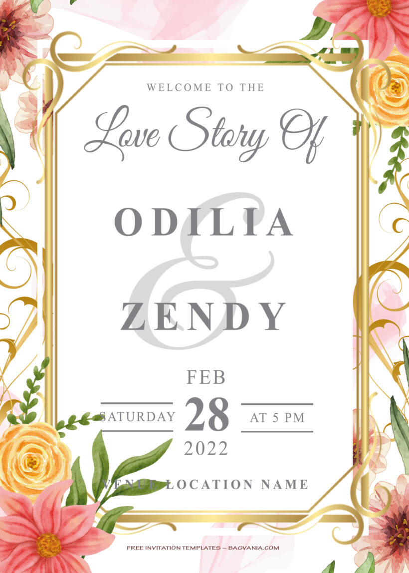 7+ Comes Autumn With Gold Floral Wedding Invitation Templates Title