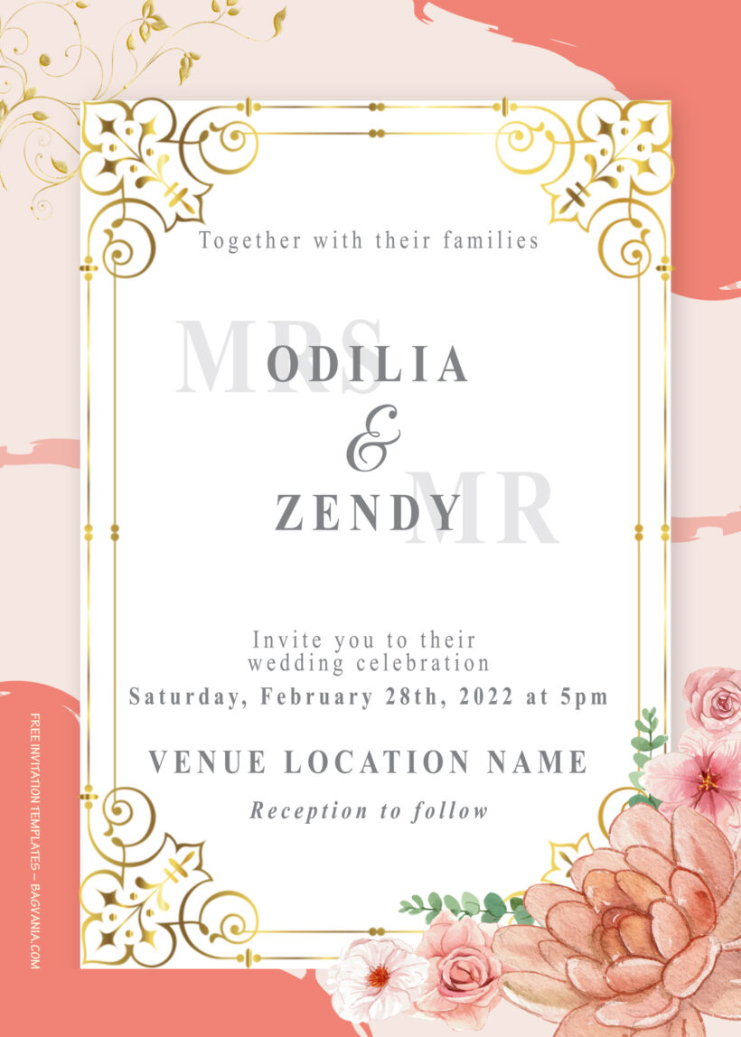 7+ Pink Splash Gold Floral Wedding Invitation Templates Title