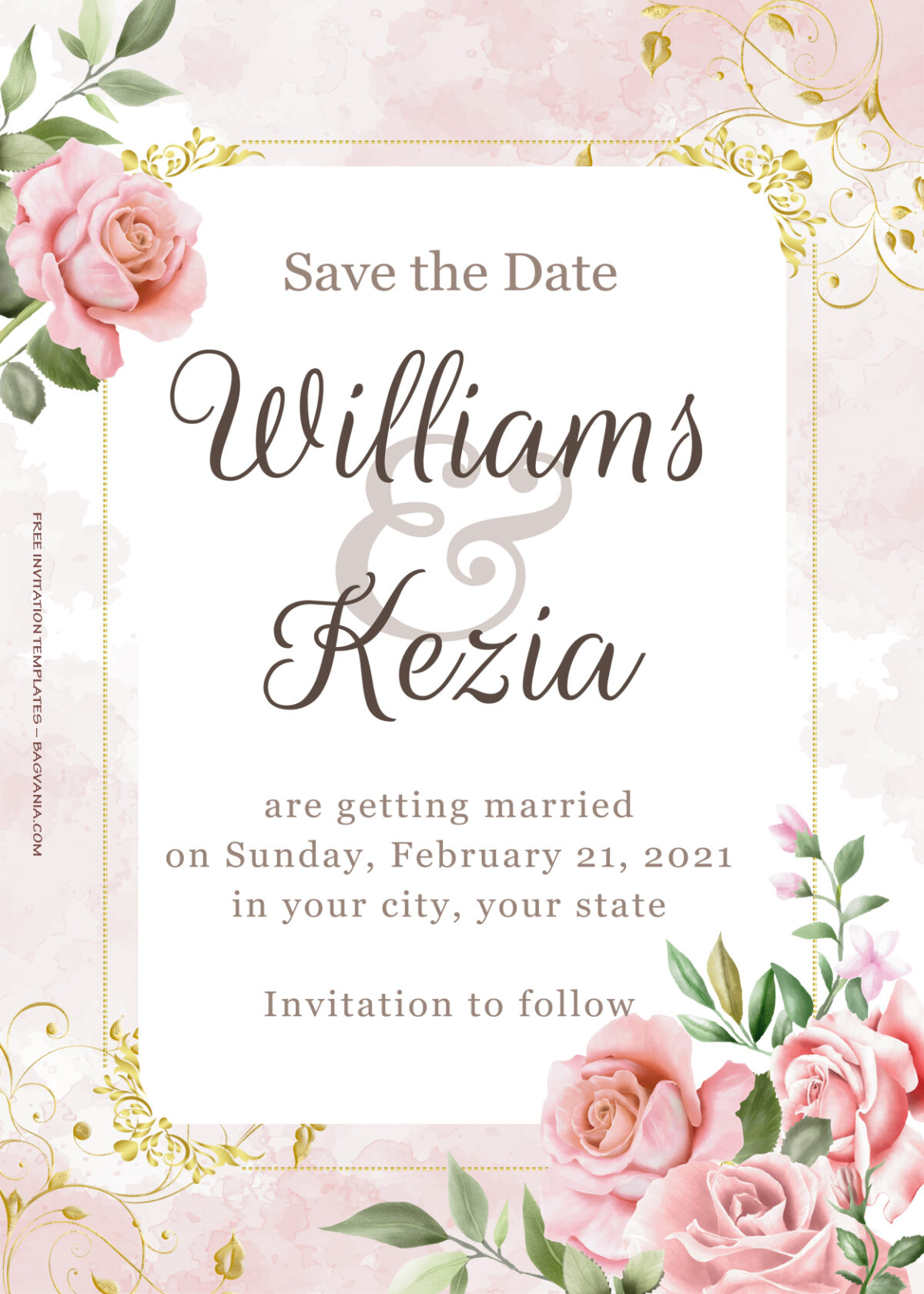 7+ Pinky Party Gold Floral Wedding Invitation Templates | FREE ...