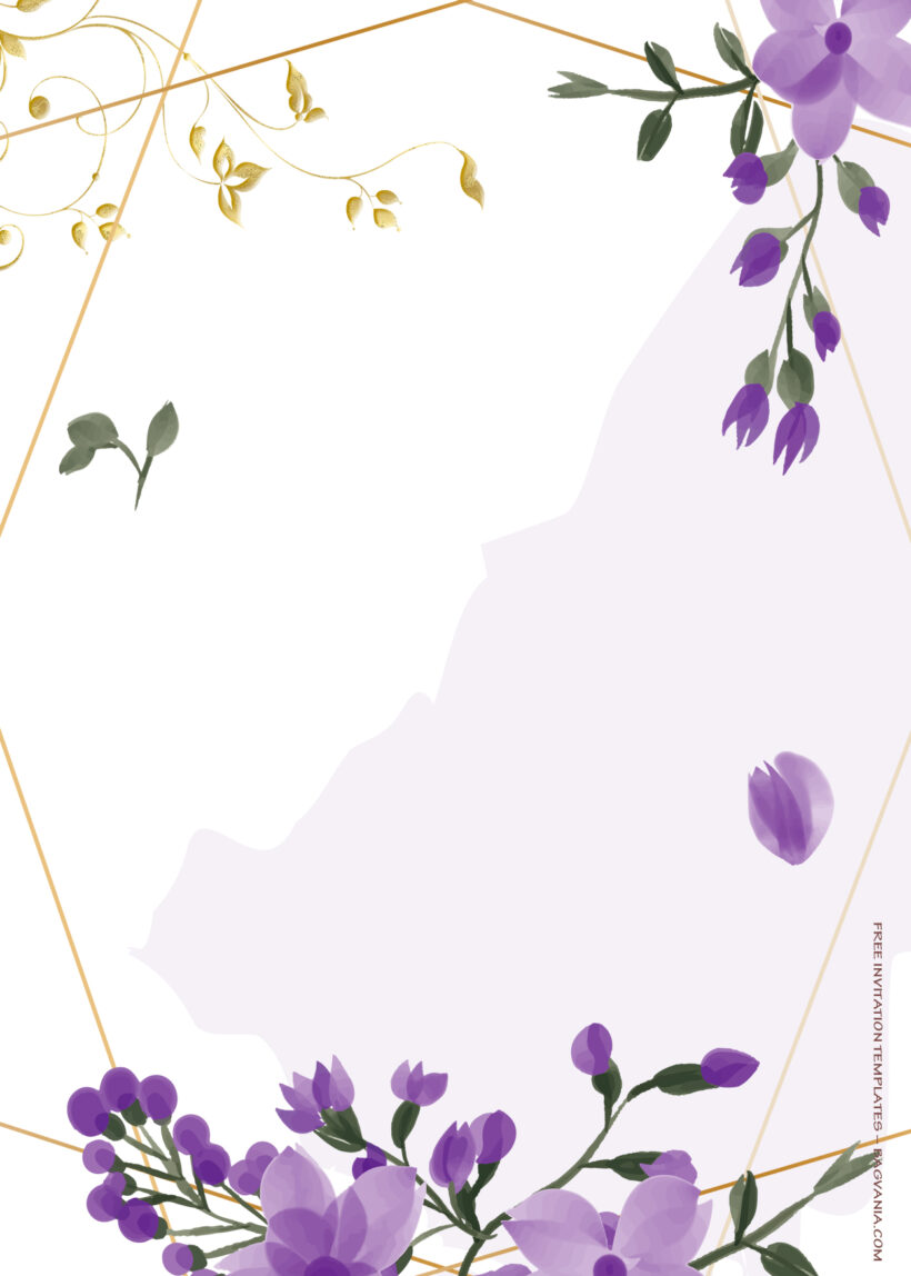 8+ Purple Summer Gold Floral Wedding Invitation Templates  Five