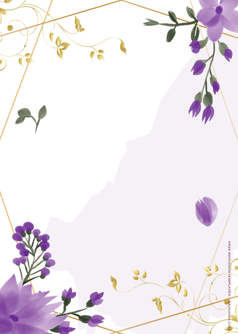 7+ Purple Garden Gold Floral Wedding Invitation Templates Three
