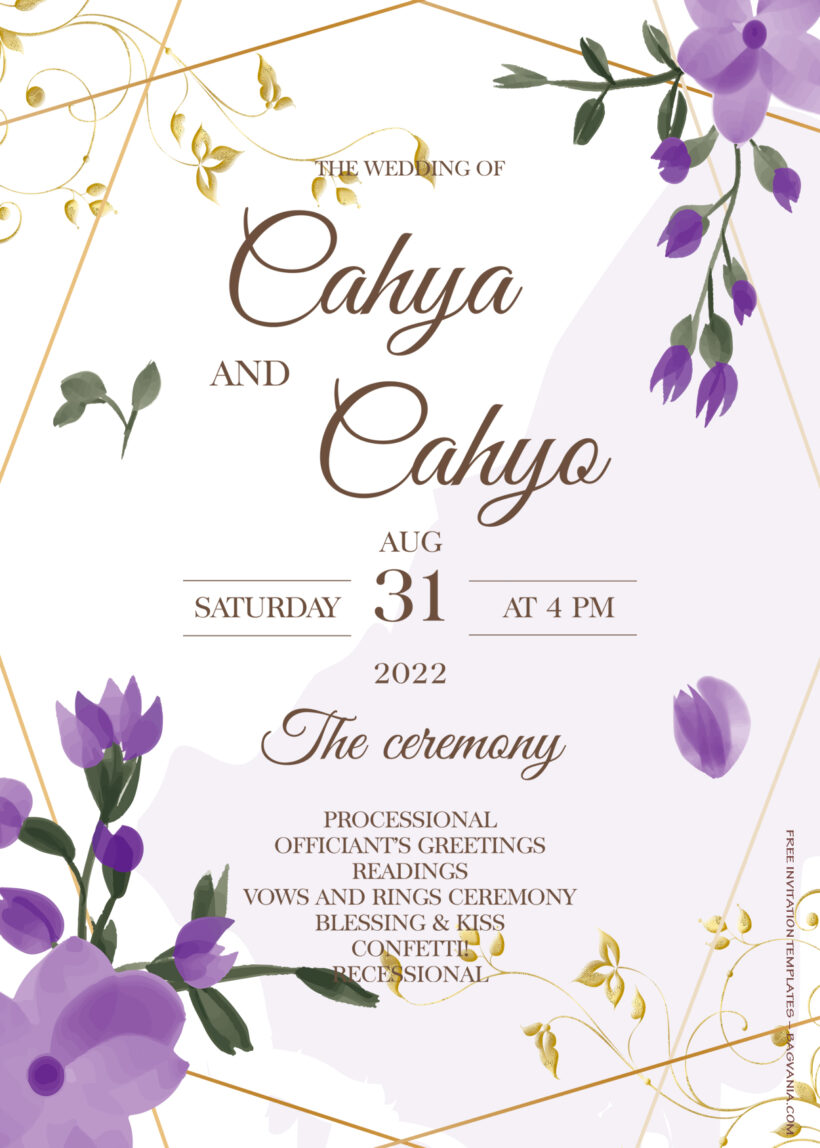 7+ Purple Garden Gold Floral Wedding Invitation Templates Title