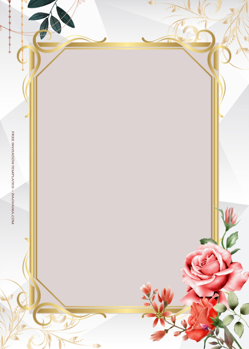 7+ Roses Are Red Gold Floral Wedding Invitation Templates Four
